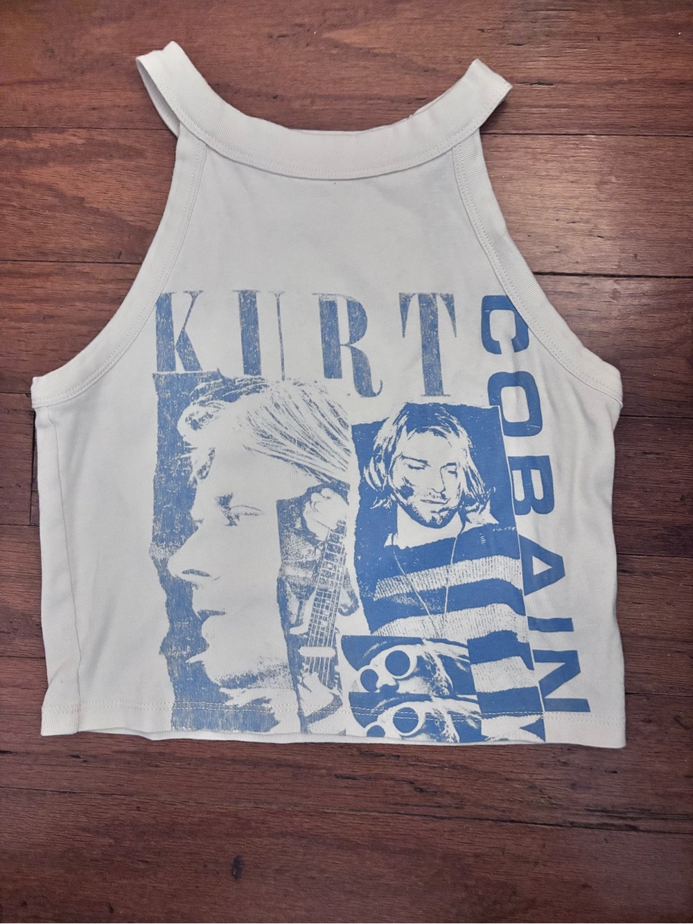 American Eagle Outfitters Cream Tank with Blue Kurt Cobain Graphic
